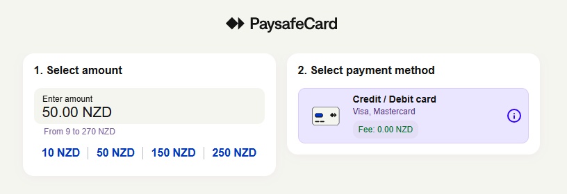 Purchasing a NZD PaysafeCard voucher.